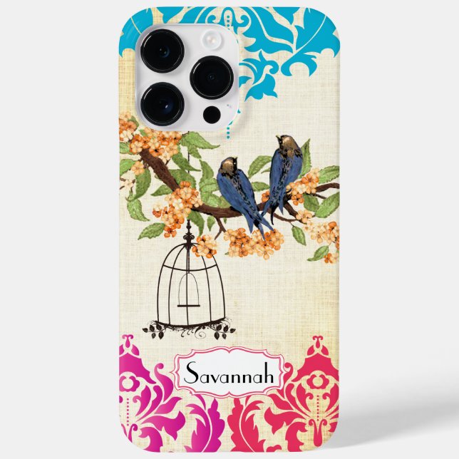 Birdcage Oiseau Corail rose Aqua Damask coque ipho (Verso)