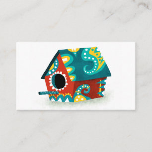 Birdhouse Business Cards - Red White Gold Aqua Visitenkarte