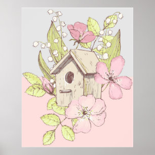 Birdhouse Floral Colorblock Poster