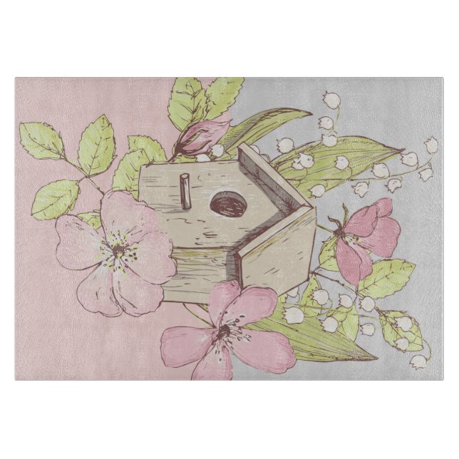 Birdhouse Floral Colorblock Schneidebrett (Vorderseite)