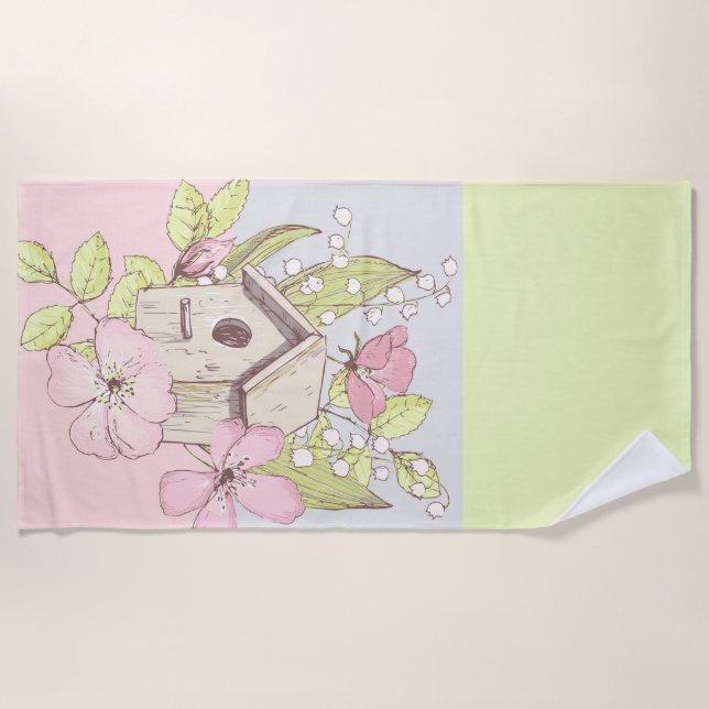 Birdhouse Floral Colorblock Strandtuch (Vorderseite)
