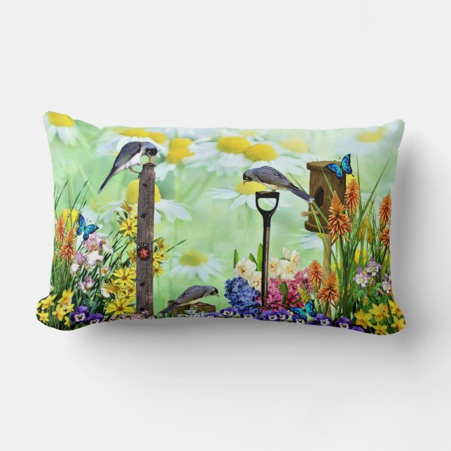 Birdhouse Flower Garden Lendenkissen (Vorderseite)
