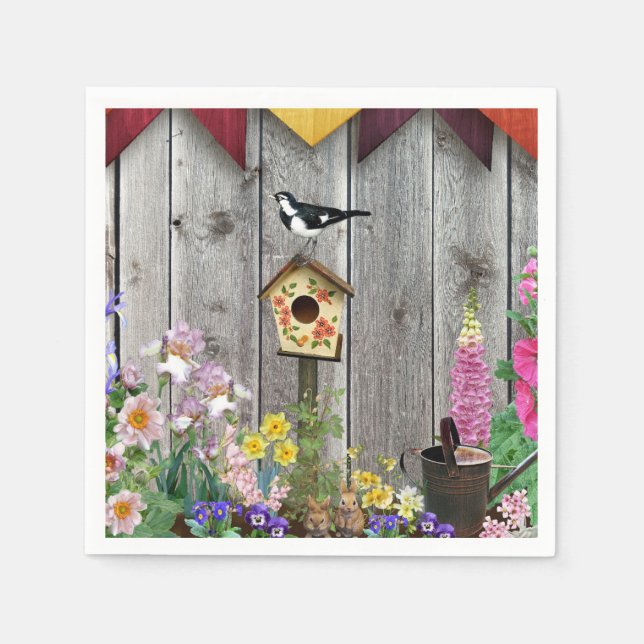 Birdhouse Flower Garden Serviette (Vorderseite)
