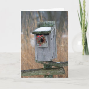 Birdhouse mit Holiday Wreath Feiertagskarte