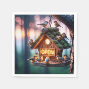 Birdhouse mit Neon Open Sign Serviette