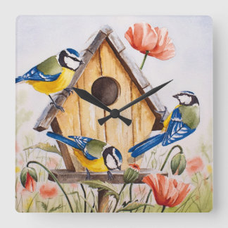 Birdhouse Quadratische Wanduhr