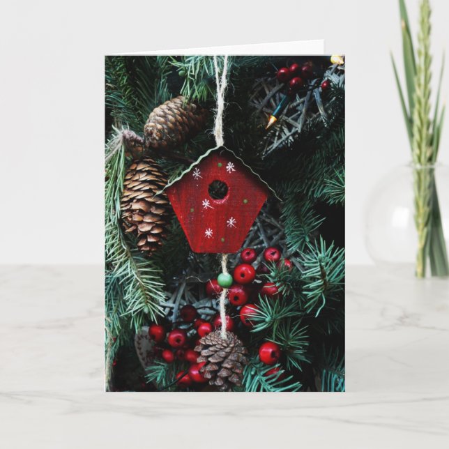 Birdhouse-Weihnachtsbaum-Grußkarte Feiertagskarte (Vorderseite)