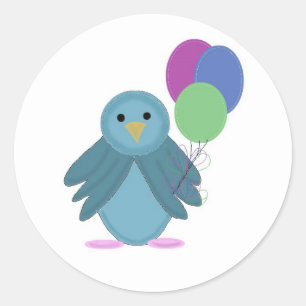 Birdie mit Birthday Balloons Runder Aufkleber