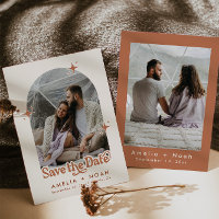 BIRDIE retro boho Save the Date terracotta