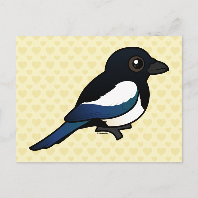 Birdorable Eurasian Magpie Postkarte (Vorderseite)