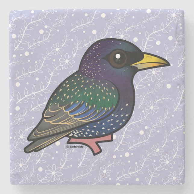 Birdorable Europäer Starling Steinuntersetzer (Vorderseite)