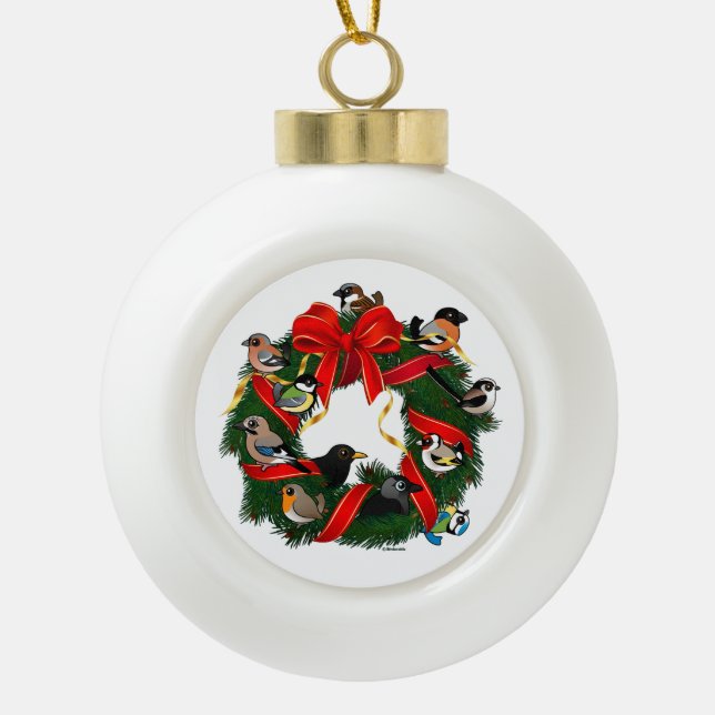 Birdorable European Garden Birds Weihnachtsrau Keramik Kugel-Ornament (Vorderseite)