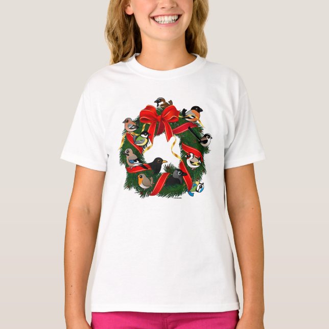 Birdorable European Garden Birds Weihnachtsrau T-Shirt (Vorderseite)