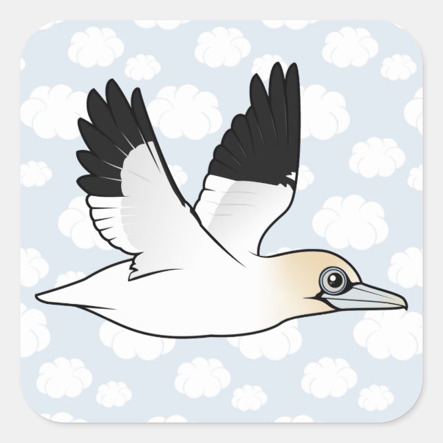 Birdorable Flying Northern Gannet Quadratischer Aufkleber (Vorderseite)
