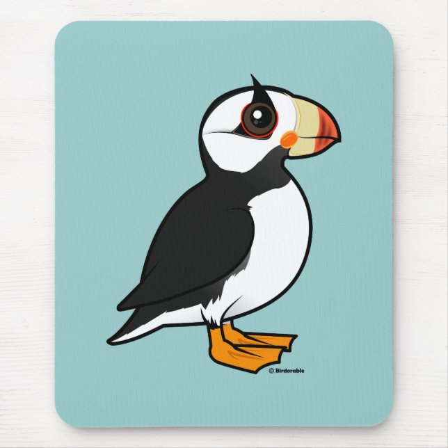 Birdorable gehörnter Papageientaucher Mousepad (Vorne)