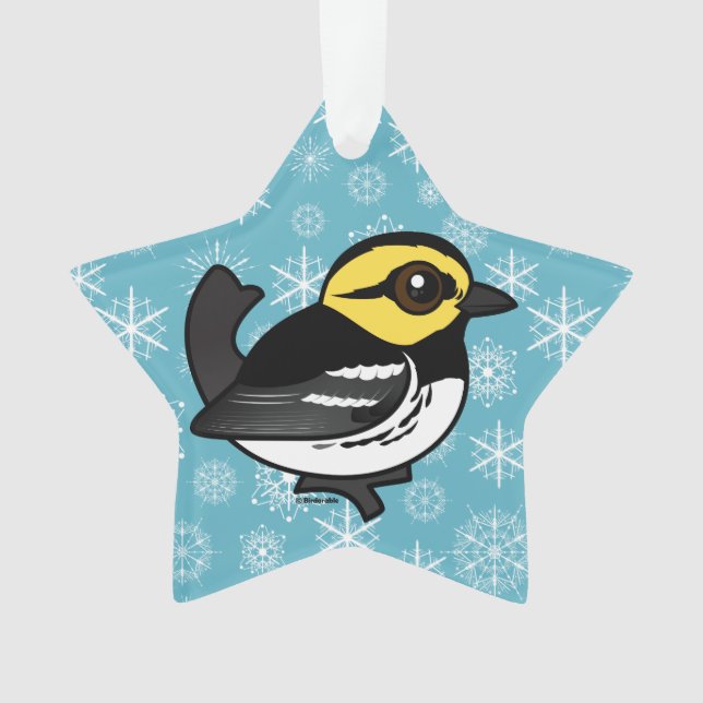 Birdorable Goldener-cheeked Trällerer Ornament (Vorderseite)