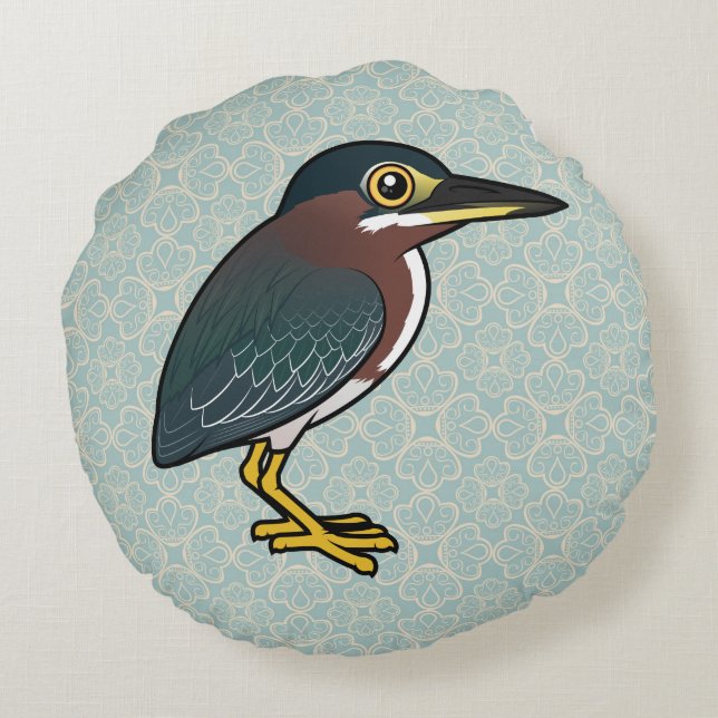 Birdorable Grünreiher Rundes Kissen (Rückseite)
