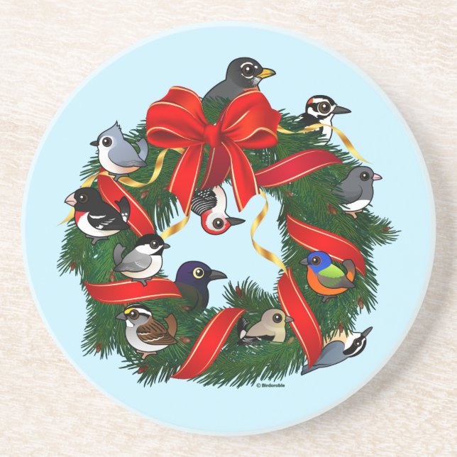 Birdorable NA Backyard Birds Weihnachtsschaden Getränkeuntersetzer (Vorne)