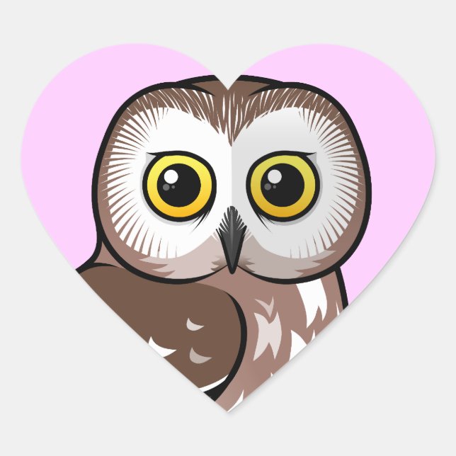 Birdorable Northern Saw-White Owl Herz-Aufkleber (Vorderseite)