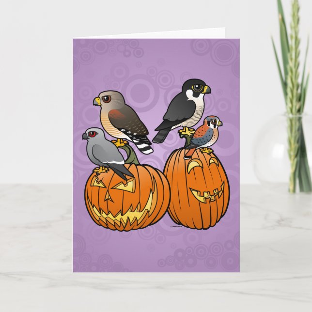 Birdorable Raubvögel auf Kürbisen Karte (Vorderseite)