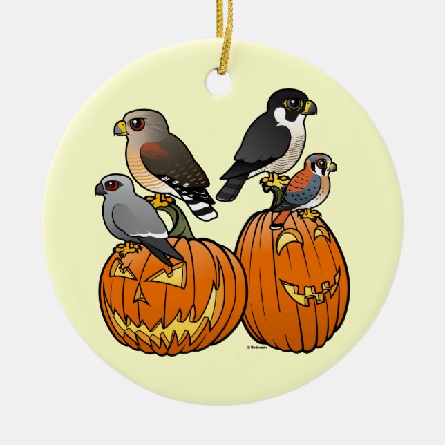 Birdorable Raubvögel auf Kürbisen Keramikornament (Vorne)