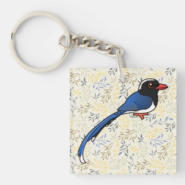 Birdorable Rot-Blau-Magpie Schlüsselanhänger (Vorderseite)