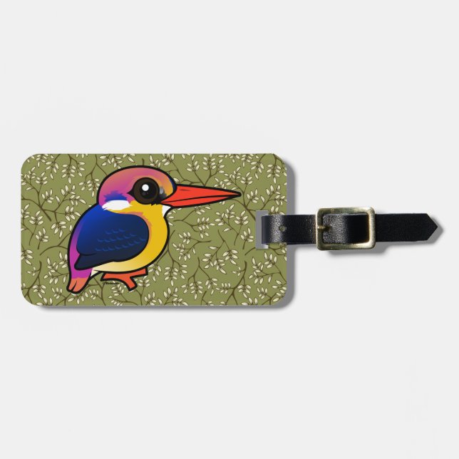 Birdorable schwarzrückiger Zwerg-Eisvogel Gepäckanhänger (Vorderseite horizontal)