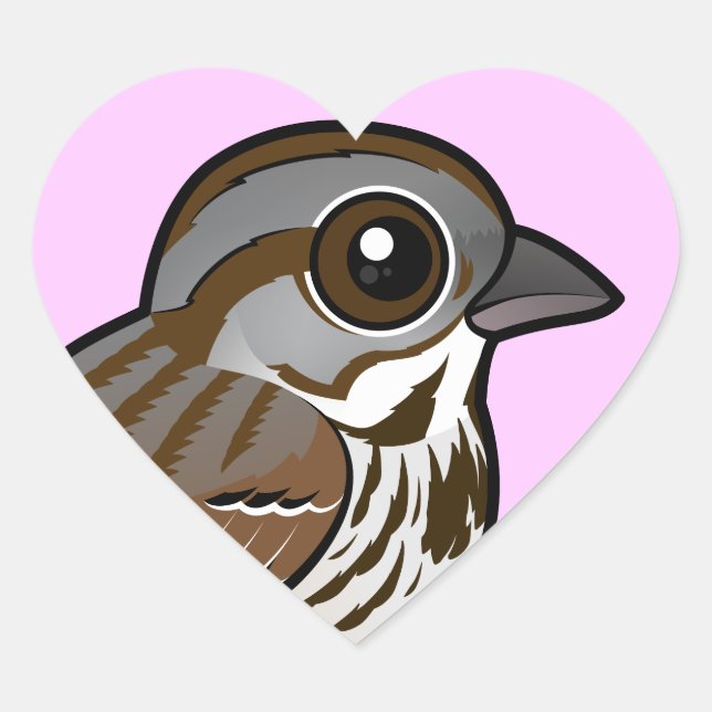 Birdorable Song Sparrow Herz-Aufkleber (Vorderseite)