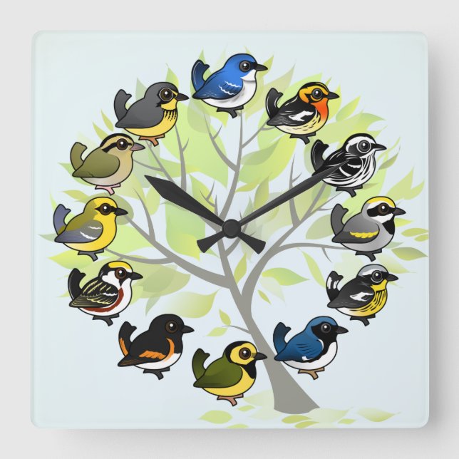 Birdorable Warbler Clock Quadratische Wanduhr (Vorderseite)