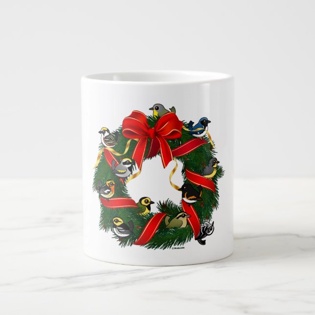 Birdorable Warblers Weihnachtskranz Jumbo-Tasse (Vorderseite)