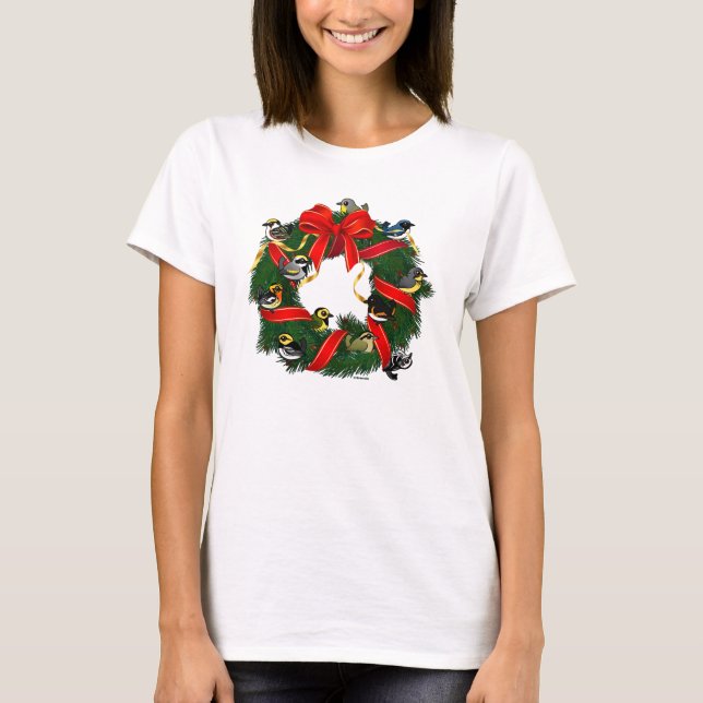 Birdorable Warblers Weihnachtskranz T-Shirt (Vorderseite)