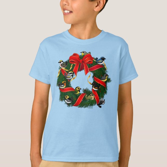 Birdorable Warblers Weihnachtskranz T-Shirt (Vorderseite)