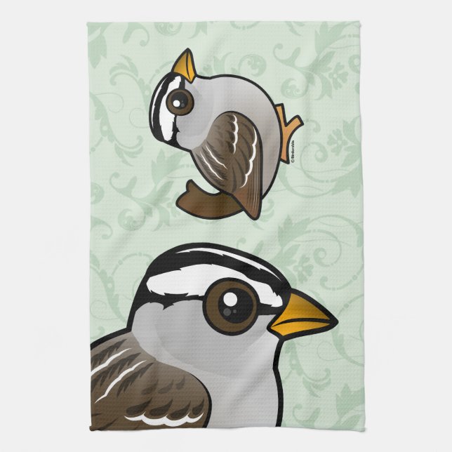 Birdorable Weiß-krönte Spatzen Küchentuch (Vertikal)