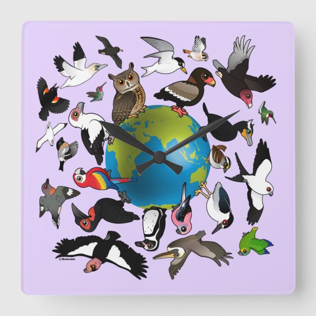 Birdorables auf der ganzen Welt Quadratische Wanduhr (Vorderseite)
