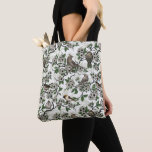 Birds and cherry blossom on white tasche<br><div class="desc">Hand drawn cherry blossom branches with perching birds</div>