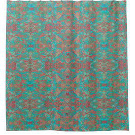 Birds Arabesque Bohemisch Boho Türkis Rotes Grün Duschvorhang