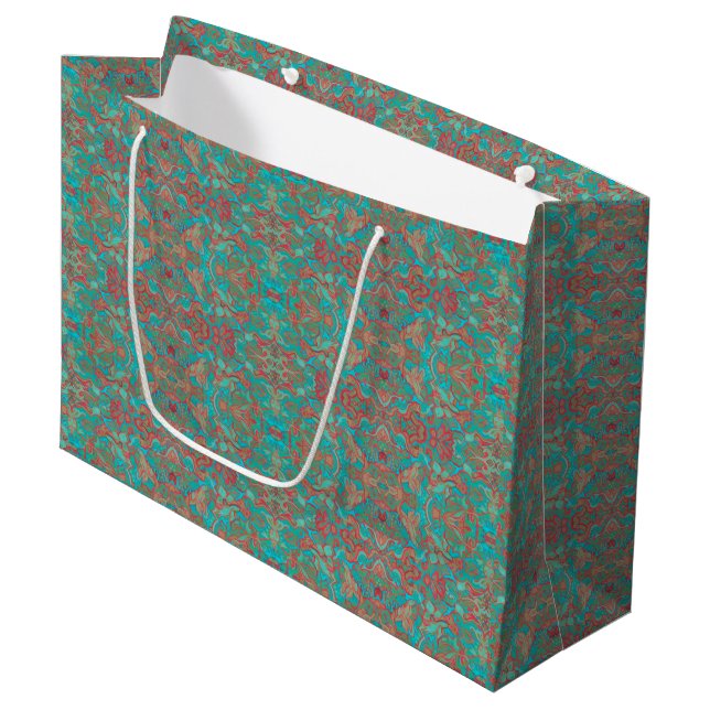 Birds Arabesque Bohemisch Boho Türkis Rotes Grün Große Geschenktüte (Vorderseite Schrägansicht)