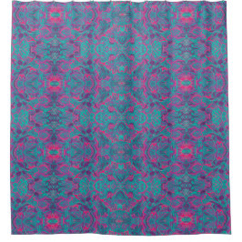 Birds Arabesque Bohemisch Türkis Lila Fuchsia Duschvorhang