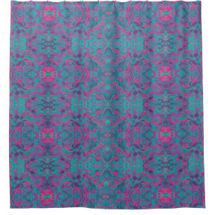 Birds Arabesque Bohemisch Türkis Lila Fuchsia Duschvorhang