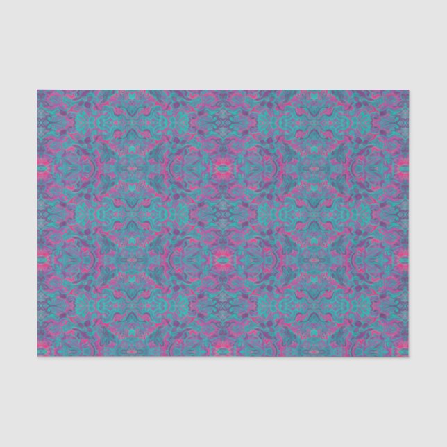 Birds Arabesque Bohemisch Türkis Lila Fuchsia Seidenpapier (Vorderseite)