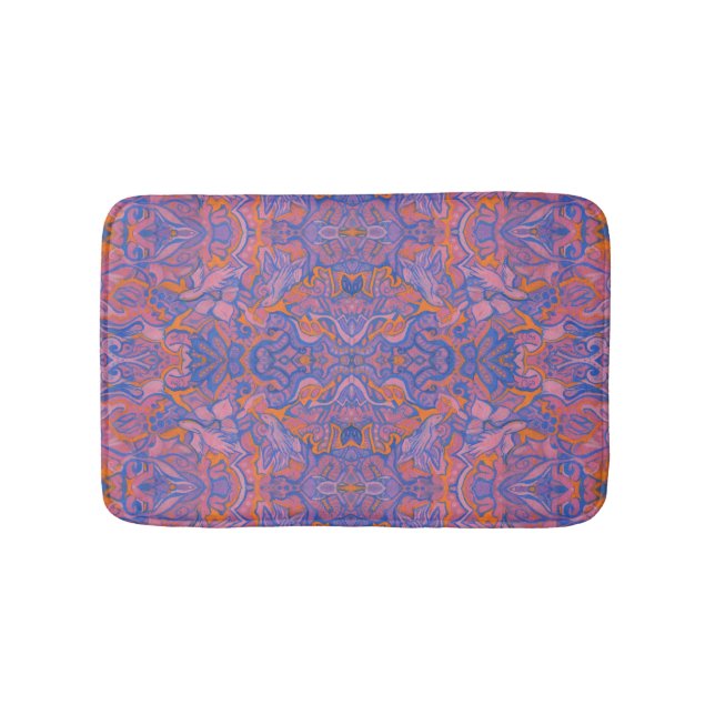 Birds Arabesque Oriental Bohemisch Boho Blue Orang Badematte (Vorderseite)