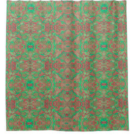 Birds Arabesque Oriental Bohemisch Boho Red Green Duschvorhang