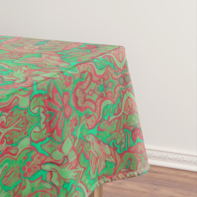 Birds Arabesque Oriental Bohemisch Boho Red Green Tischdecke (Beispiel)