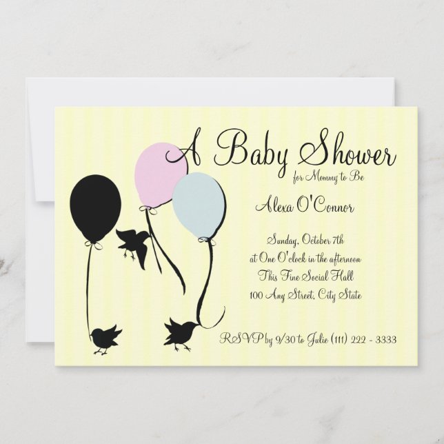 Birds Balloons und Baby Einladung (Vorderseite)
