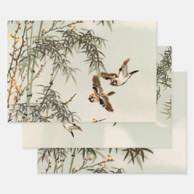 Birds Bamboo Asiatisch Japanisch Vintag Geschenkpapier Set (Set)