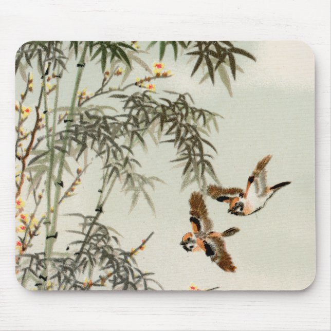 Birds Bamboo Asiatisch Japanisch Vintag Mousepad (Vorne)