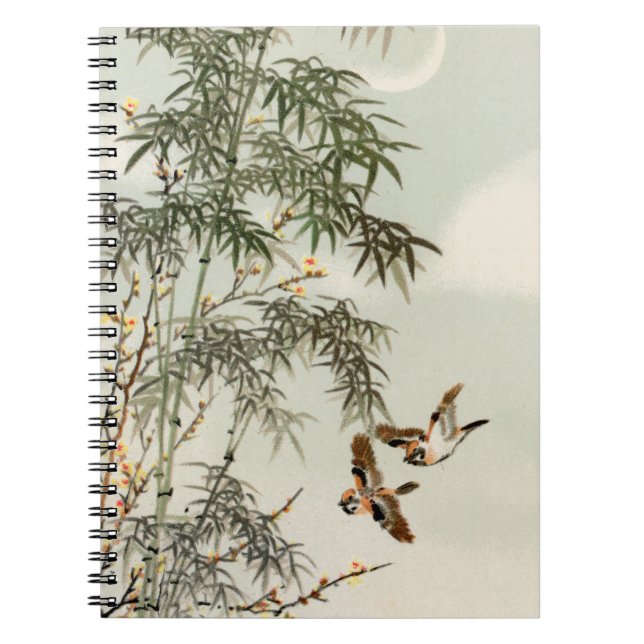 Birds Bamboo Asiatisch Japanisch Vintag Notizblock (Vorderseite)