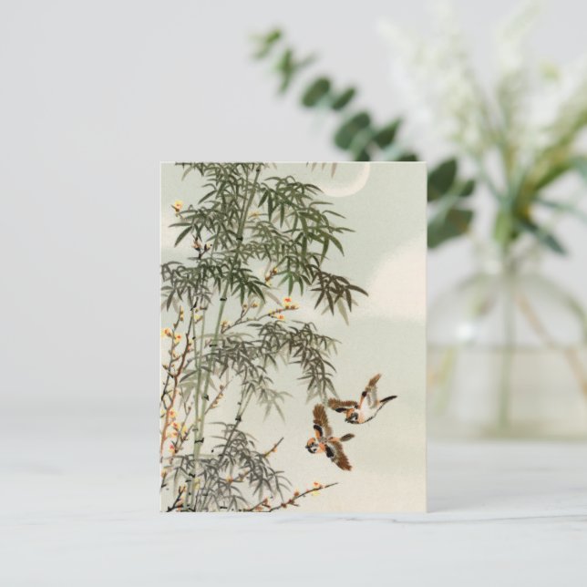Birds Bamboo Asiatisch Japanisch Vintag Postkarte (Stehend Vorderseite)