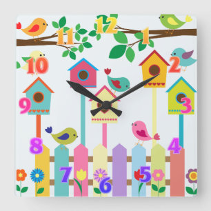 Birds Birds Birdhouse Landschaft Quadratische Wanduhr