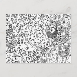 Birds Black and White Illustration Modern Art Postkarte